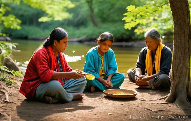 원주민 생태지혜와 지속 가능한 개발 목표 - **Prompt 2: Passing Down Traditional Ecological Knowledge**
    "An inspiring scene of an elder indi...