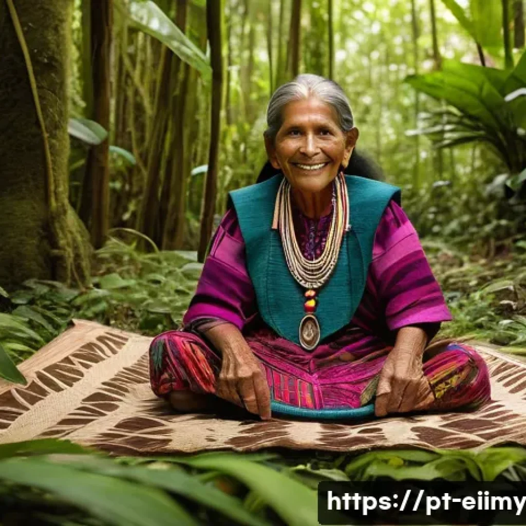 원주민 생태지혜의 보호 및 전파 방안 - **Prompt:** "A wise and serene indigenous elder, a woman with a kind smile and traditional face pain...