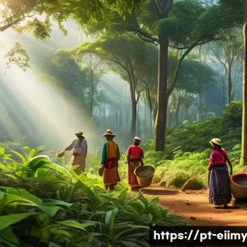 Home 33 원주민 생태지혜와 생태적 전환 - A serene indigenous forest scene illustrating sustainable forest management: Indigenous men and wome...