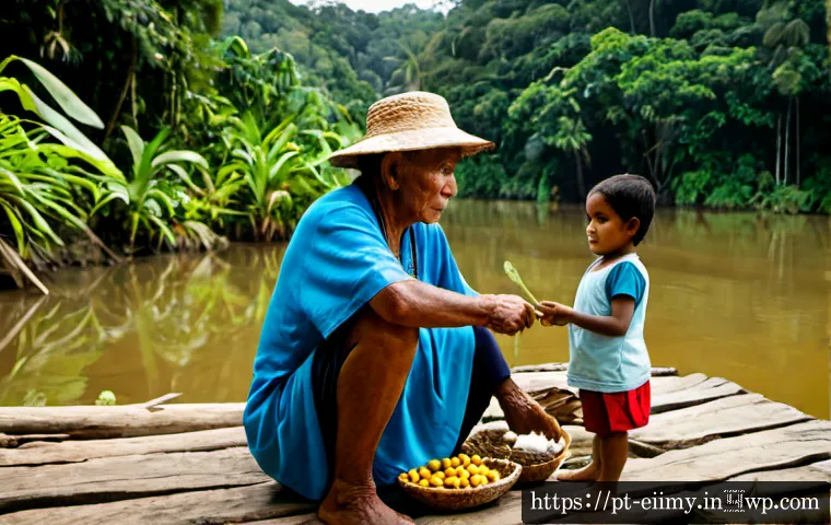 Home 30 원주민 생태지혜의 정의와 역사 - Photorealistic documentary-style scene in the Brazilian Amazon at soft morning light, an Indigenous ...