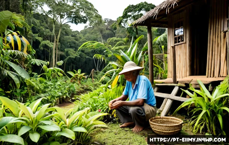 Home 17 원주민 생태지혜와 정신적 웰빙 - Photorealistic documentary-style scene in the Brazilian Amazon, an Indigenous Brazilian elder and a ...